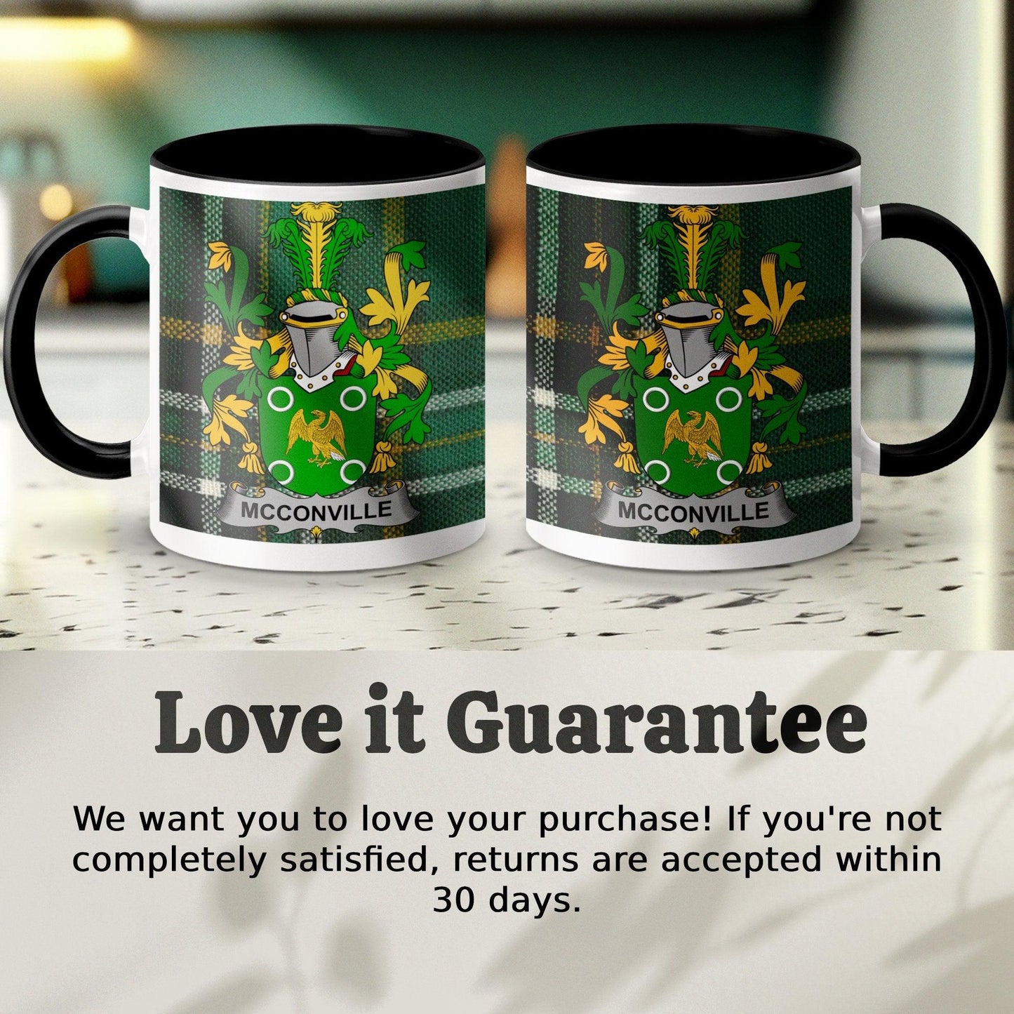 Personalized McConville Family Crest Coffee Mug, Custom Irish Heritage Cup, Unique Celtic Gift Idea