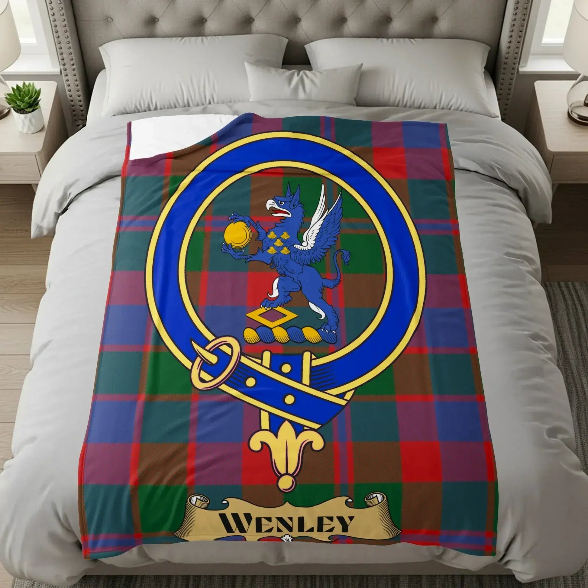 Vibrant Tartan Design Griffin Crest Wenley Blanket Product