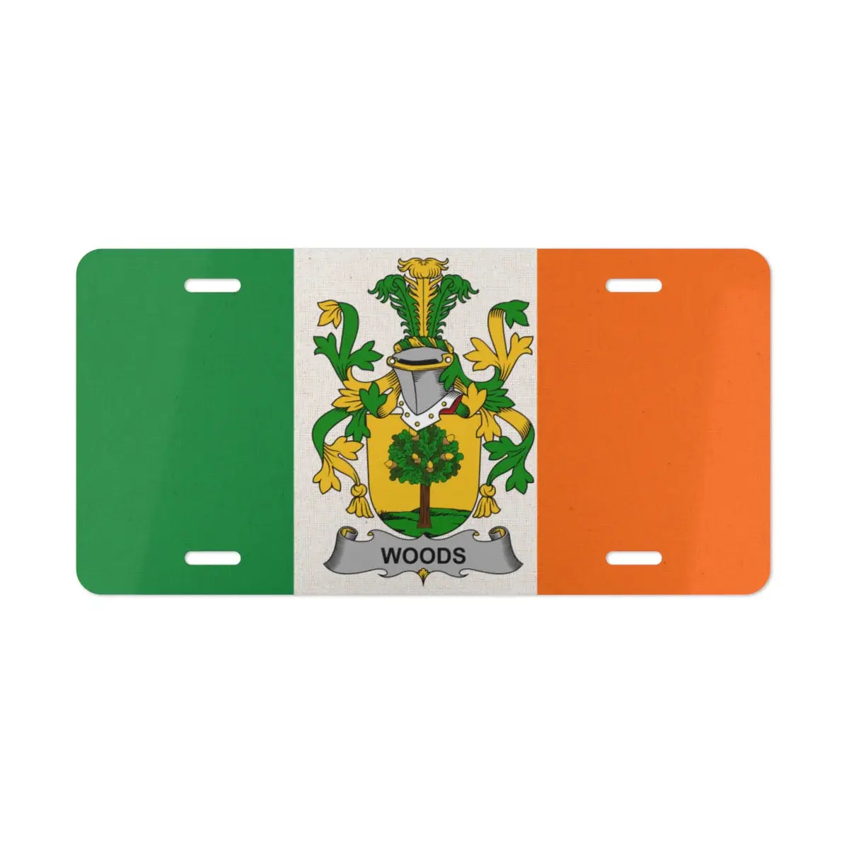 Irish Flag Woods Family Crest Car License Plate product