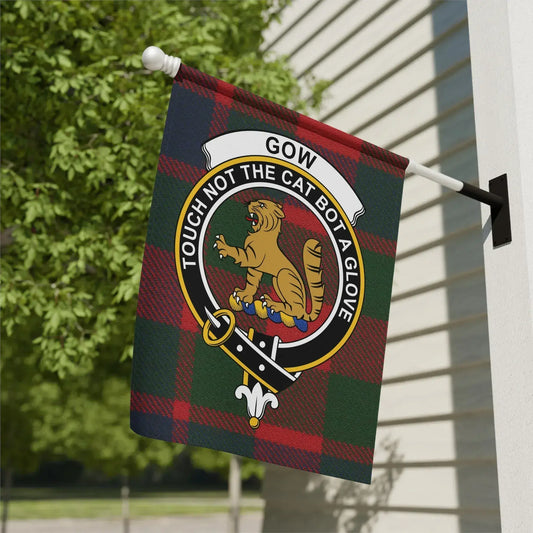 Plaid flag with lion crest design on flag product