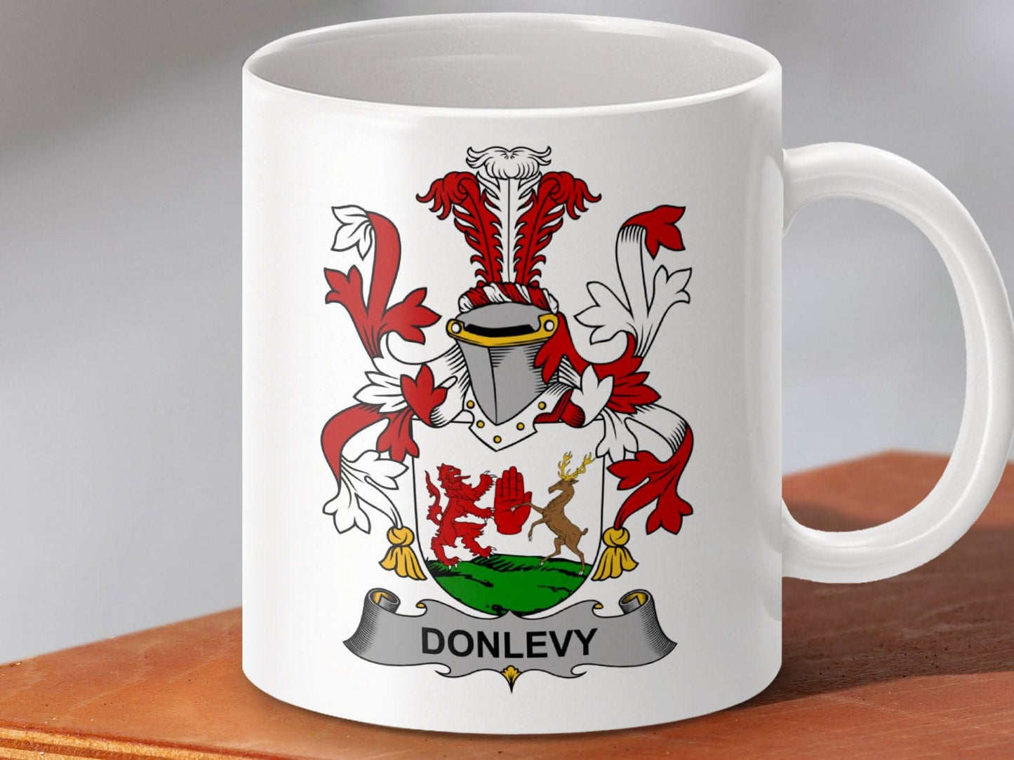 Donlevy Surname Irish Family Crest Mug - Celtic Ancestry Gifts