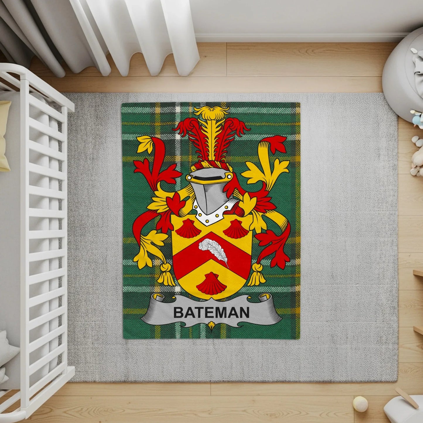 Custom Bateman Family Crest Tartan Rug Product