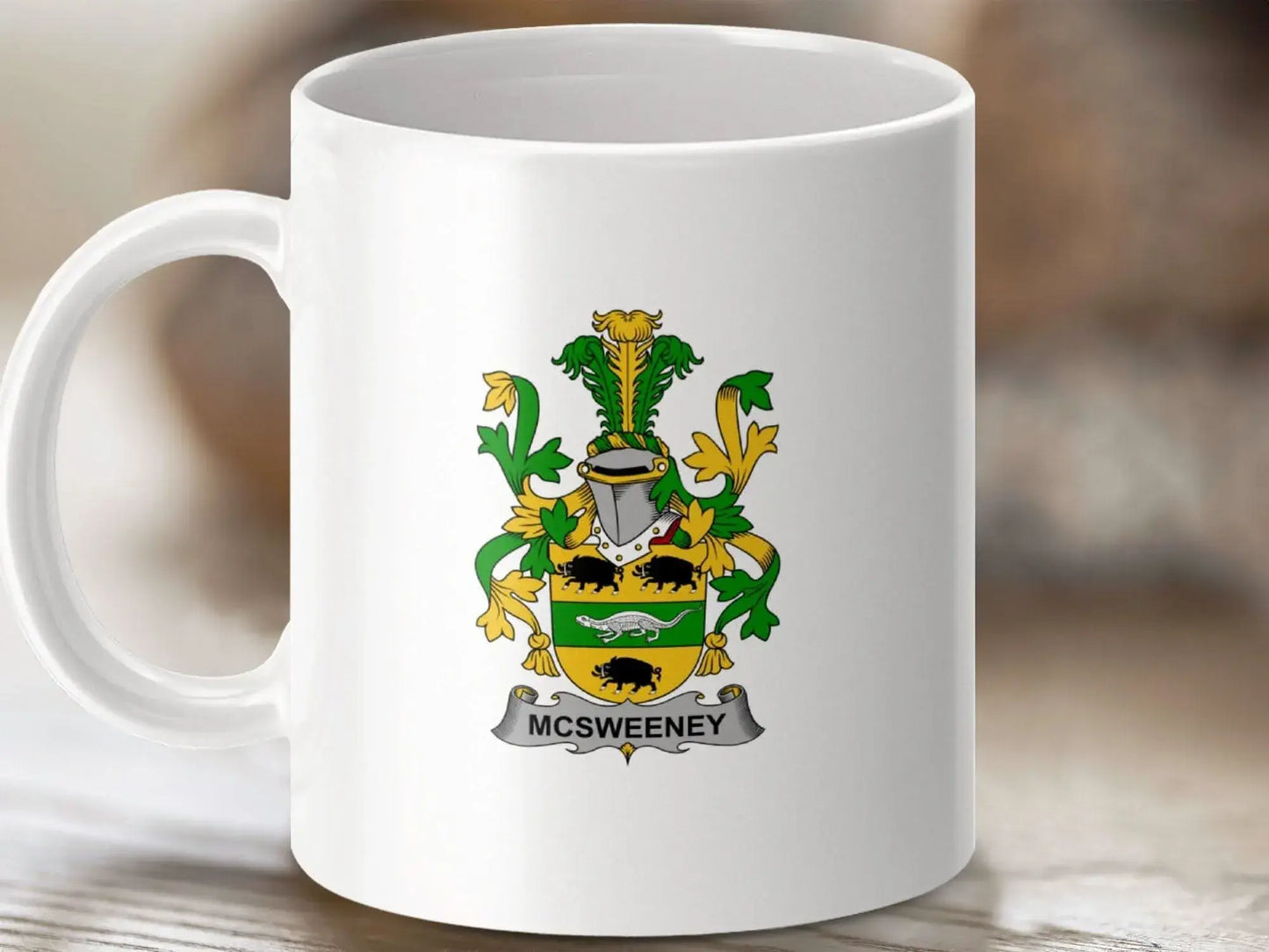 McSweeney Surname Family Crest Irish Tartan Mug - Celtic Ancestry Gifts