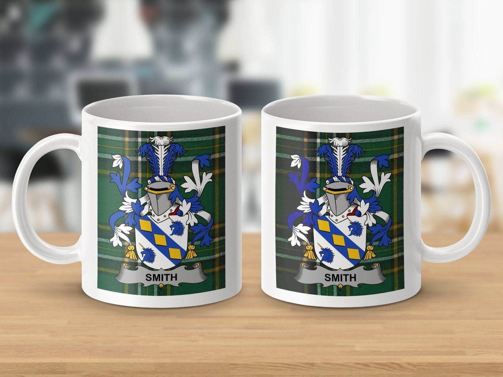 Smith Surname Family Crest Irish Tartan Mug - Celtic Ancestry Gifts