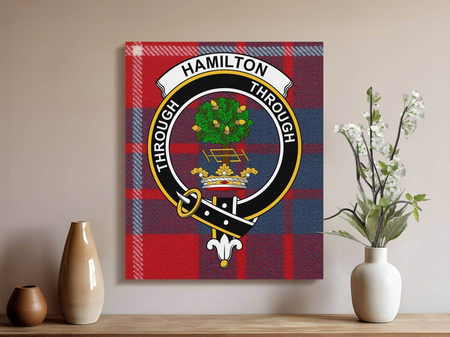 Hamilton Scottish Clan Crest Tartan Canvas - Celtic Ancestry Gifts