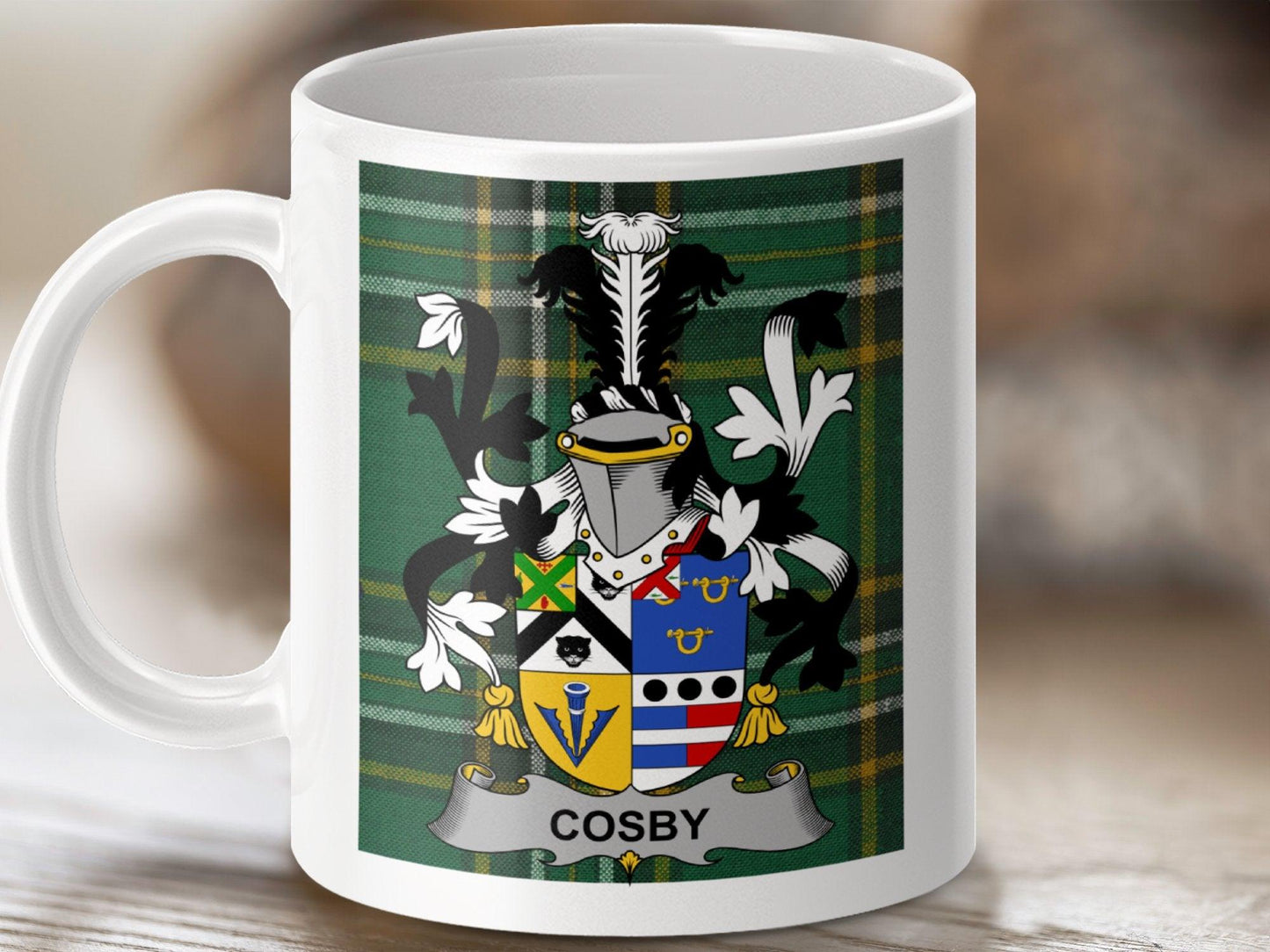 Cosby Surname Family Crest Irish Tartan Mug - Celtic Ancestry Gifts