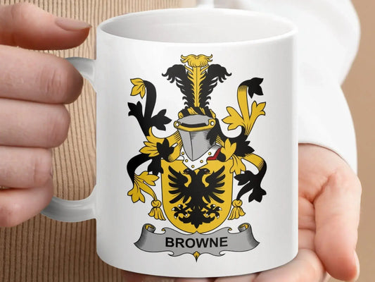 Browne Surname Irish Family Crest Heritage Design Mug - Celtic Ancestry Gifts