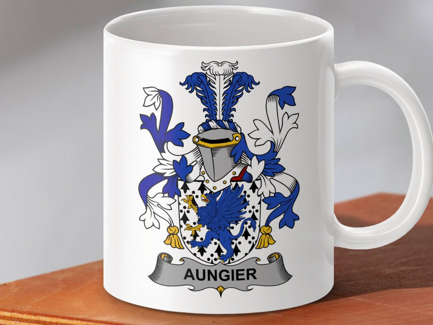 Aungier Irish Surname Family Crest Graphic Mug - Celtic Ancestry Gifts