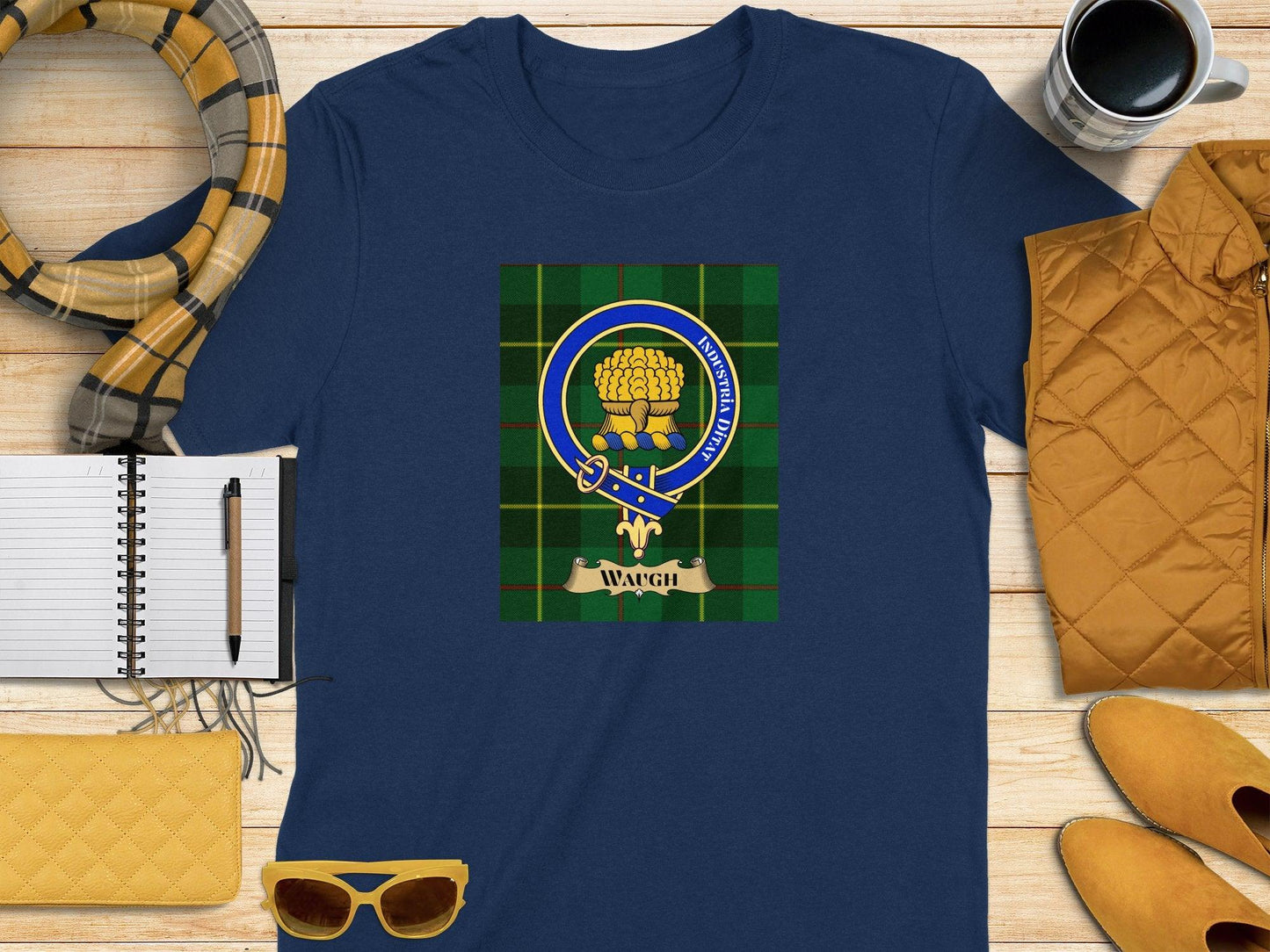 Industriam Ditat Waugh Clan Crest Scottish Tartan T-Shirt - Celtic Ancestry Gifts
