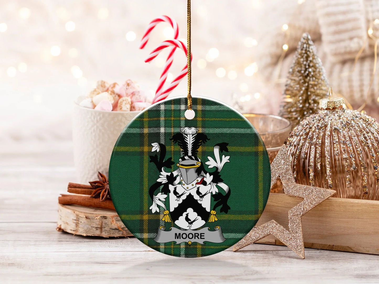 Personalized Family Crest Green Plaid Ornament product