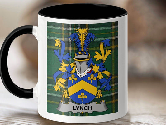 Lynch Surname Family Crest Irish National Tartan Mug - Celtic Ancestry Gifts