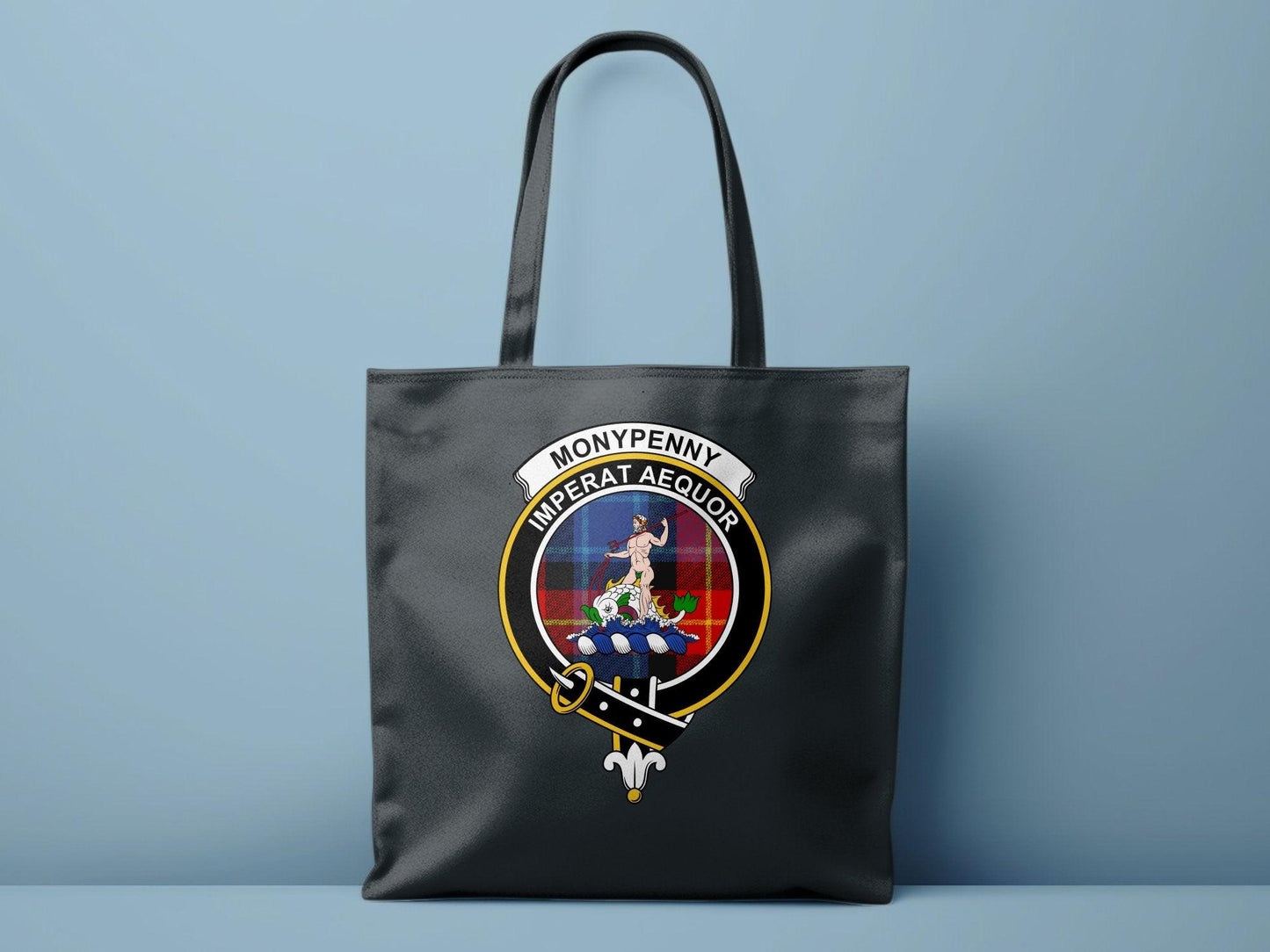 Moneypenny Scottish Clan Crest Tartan Tote Bags - Celtic Ancestry Gifts