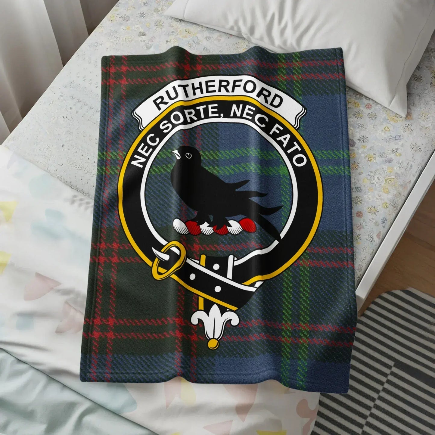 Rutherford Clan Crest Tartan Blanket product type