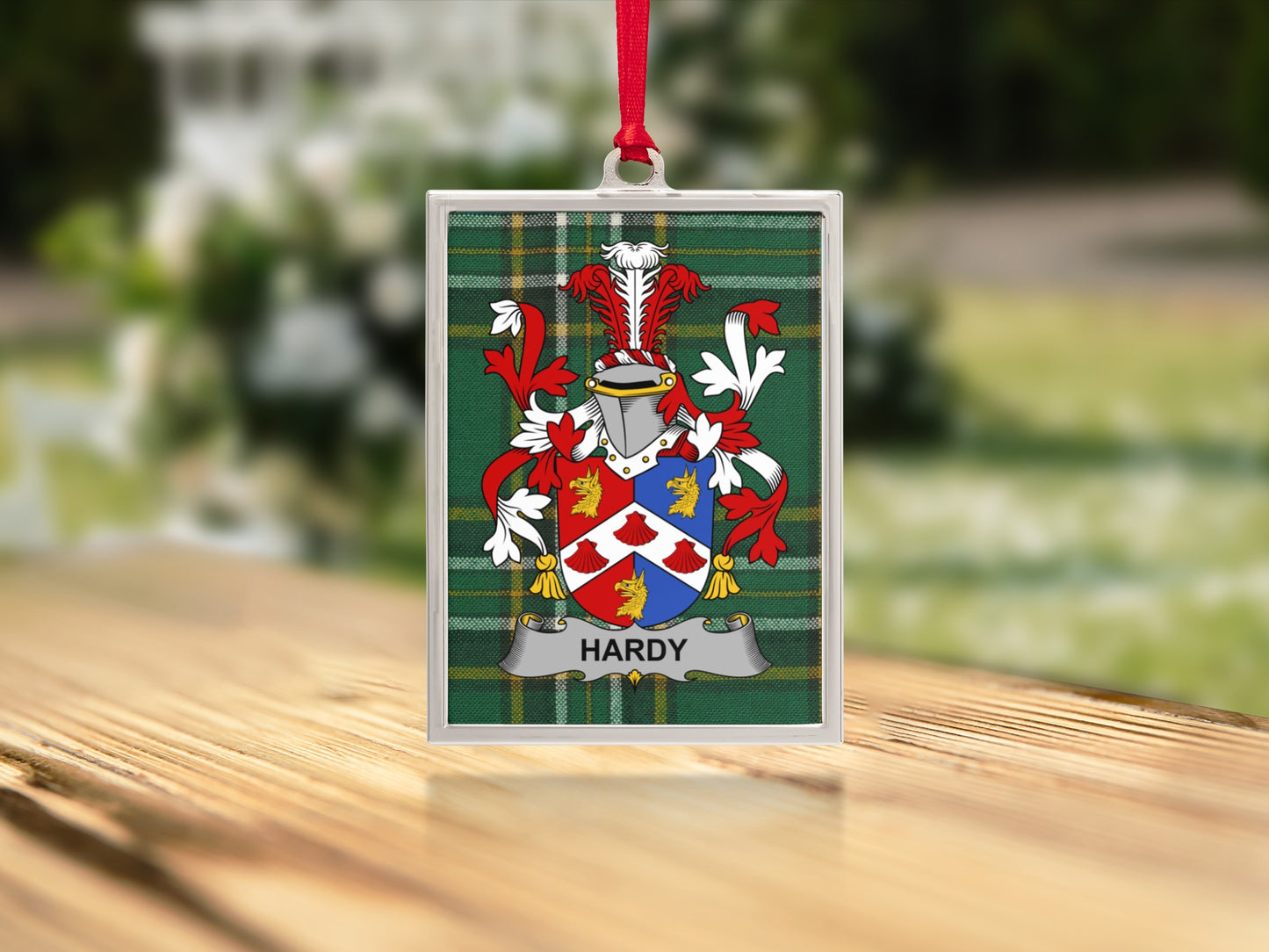 Hardy Family Crest Plaid Background Ornament product