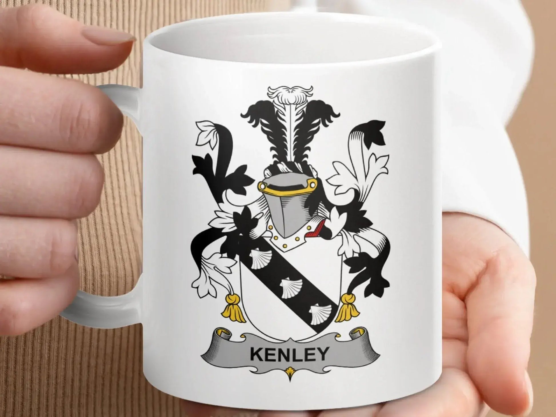 Kenley Surname Irish Coat of Arms Family Crest Shield mug - Celtic Ancestry Gifts