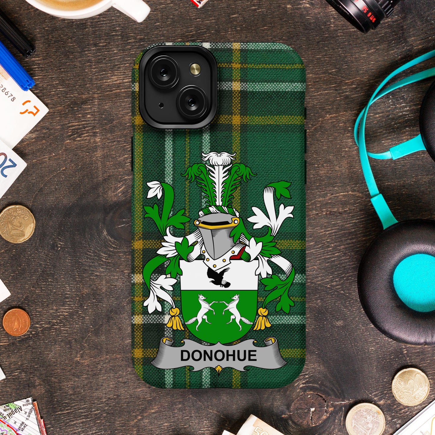 Donohue Family Crest Green Tartan Phone Case product