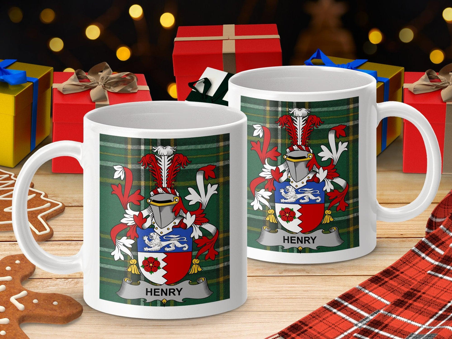 Henry Surname Family Crest Irish Tartan Mug - Celtic Ancestry Gifts