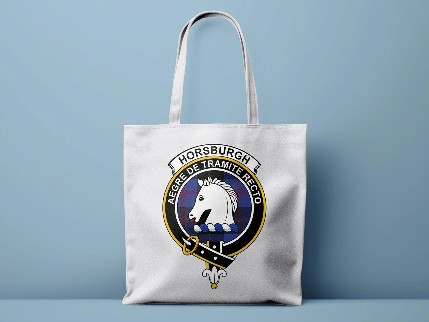 Horsburgh Scottish Clan Crest Tartan Tote Bags - Celtic Ancestry Gifts