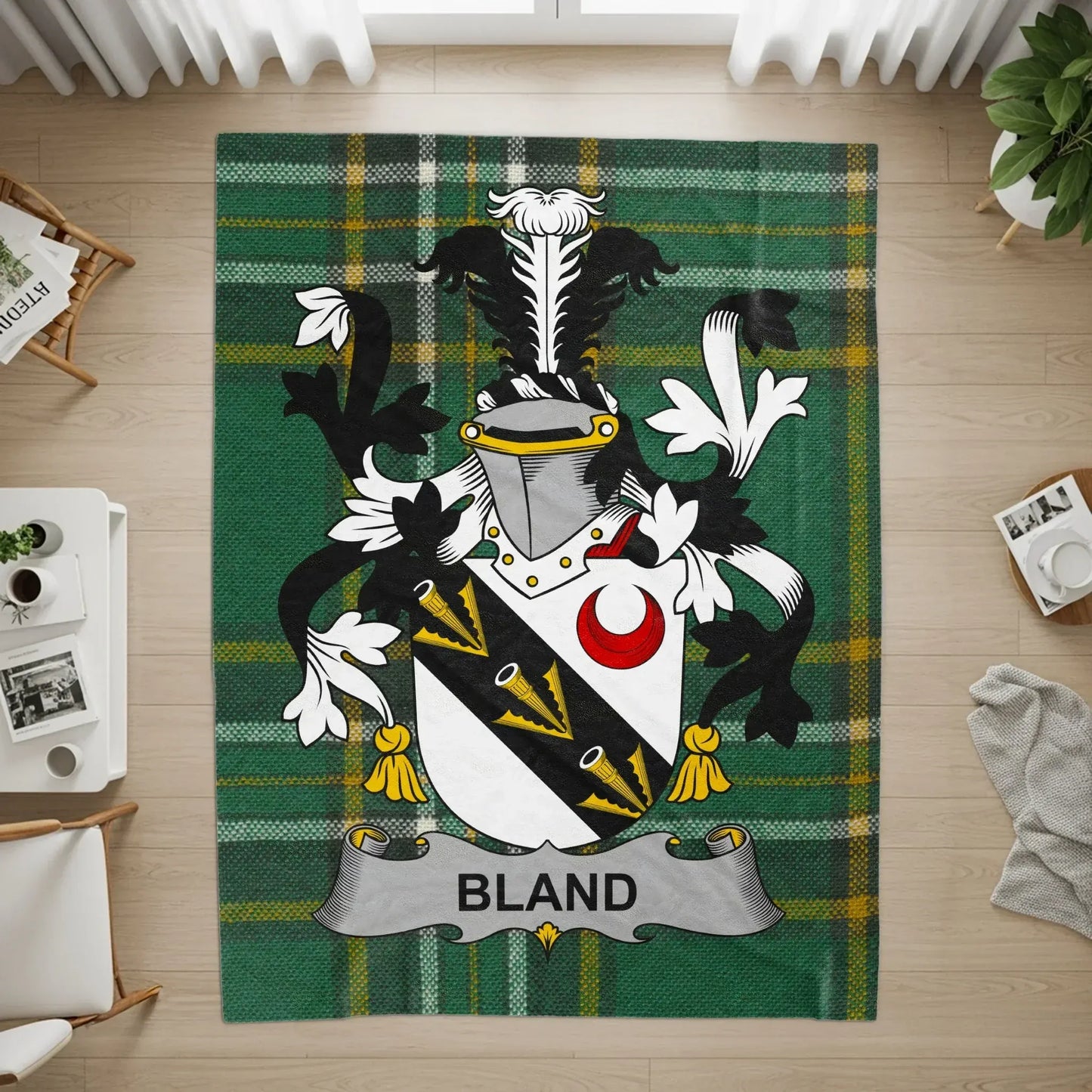 Custom Family Crest Plaid Living Room Accent Rug product