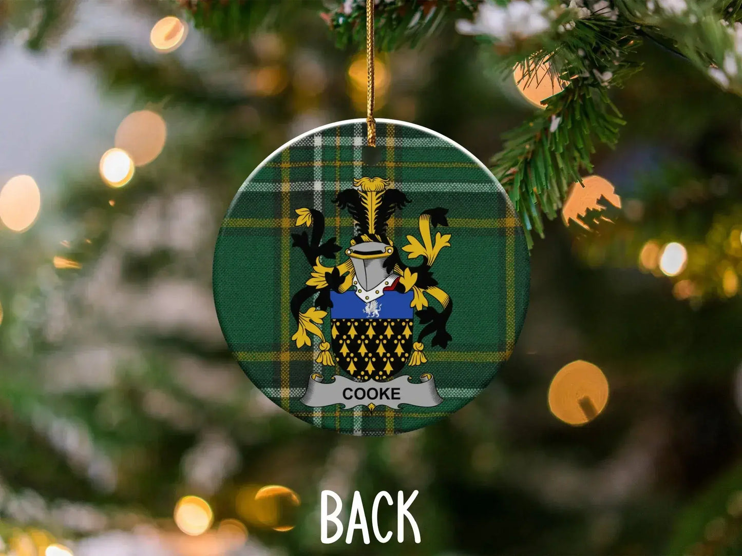 Family Name Crest Green Plaid Holiday Ornament product type