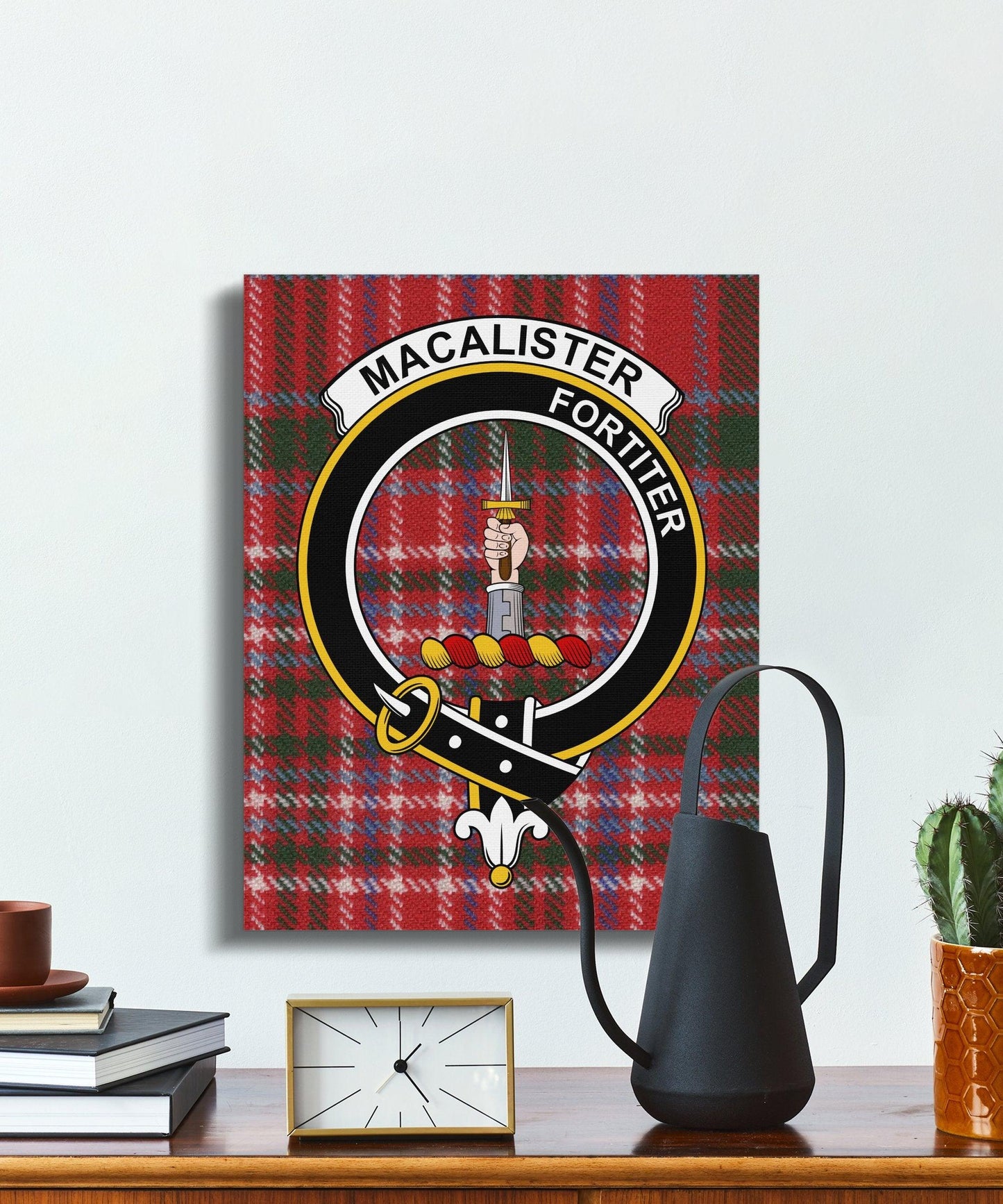 Red Tartan MacAlister Fortiter Crest Wall Art product