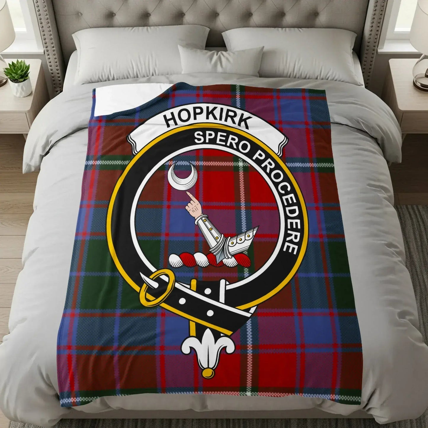 Hopkirk Clan Crest Print Plaid Shield Design Bedding product
