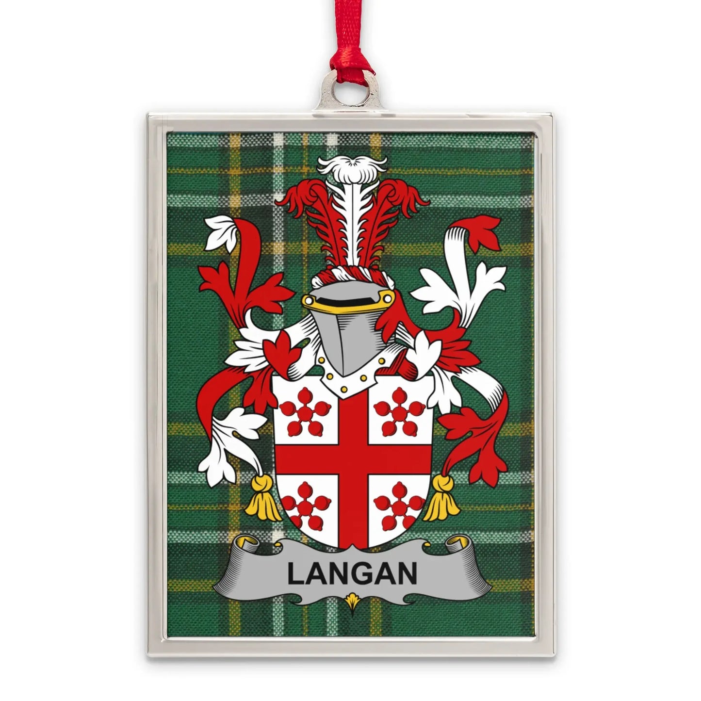 Langan Family Crest Plaid Background Rectangular Ornament