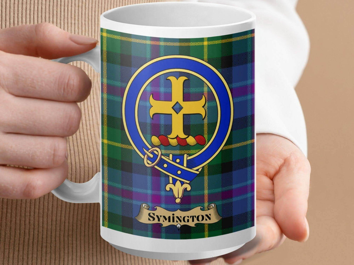 Symington Clan Badge with Tartan Pattern Mug product