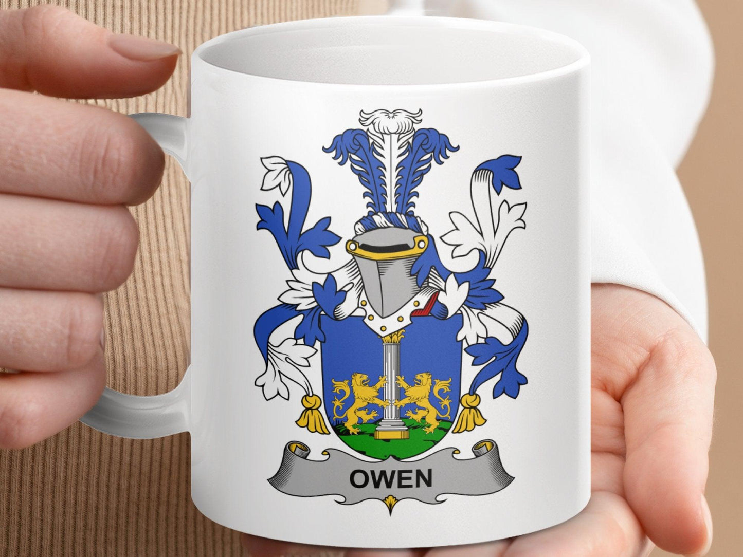 Owen Family Crest Coat of Arms Emblem Mug - Celtic Ancestry Gifts