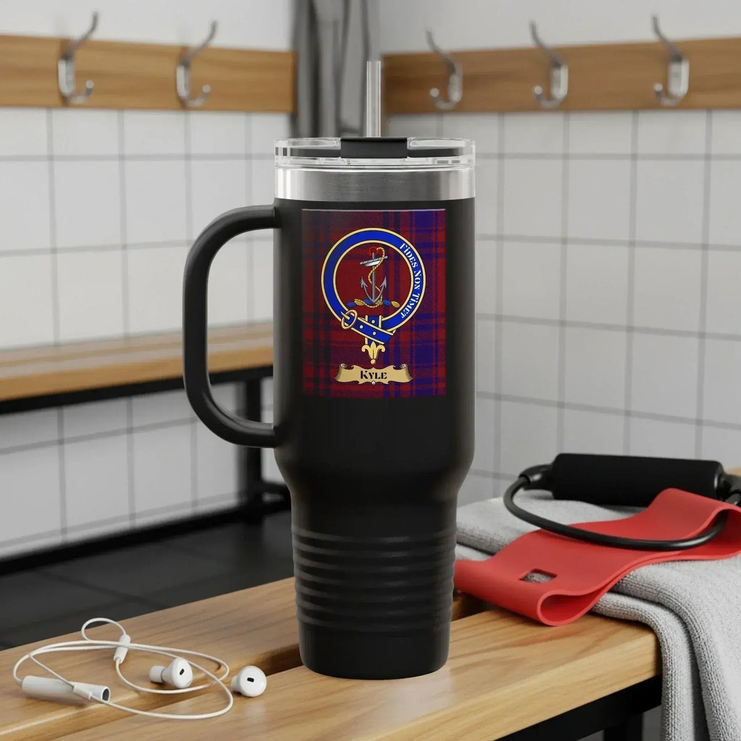 Personalized Plaid Emblem Black Tumbler For Beverages product type