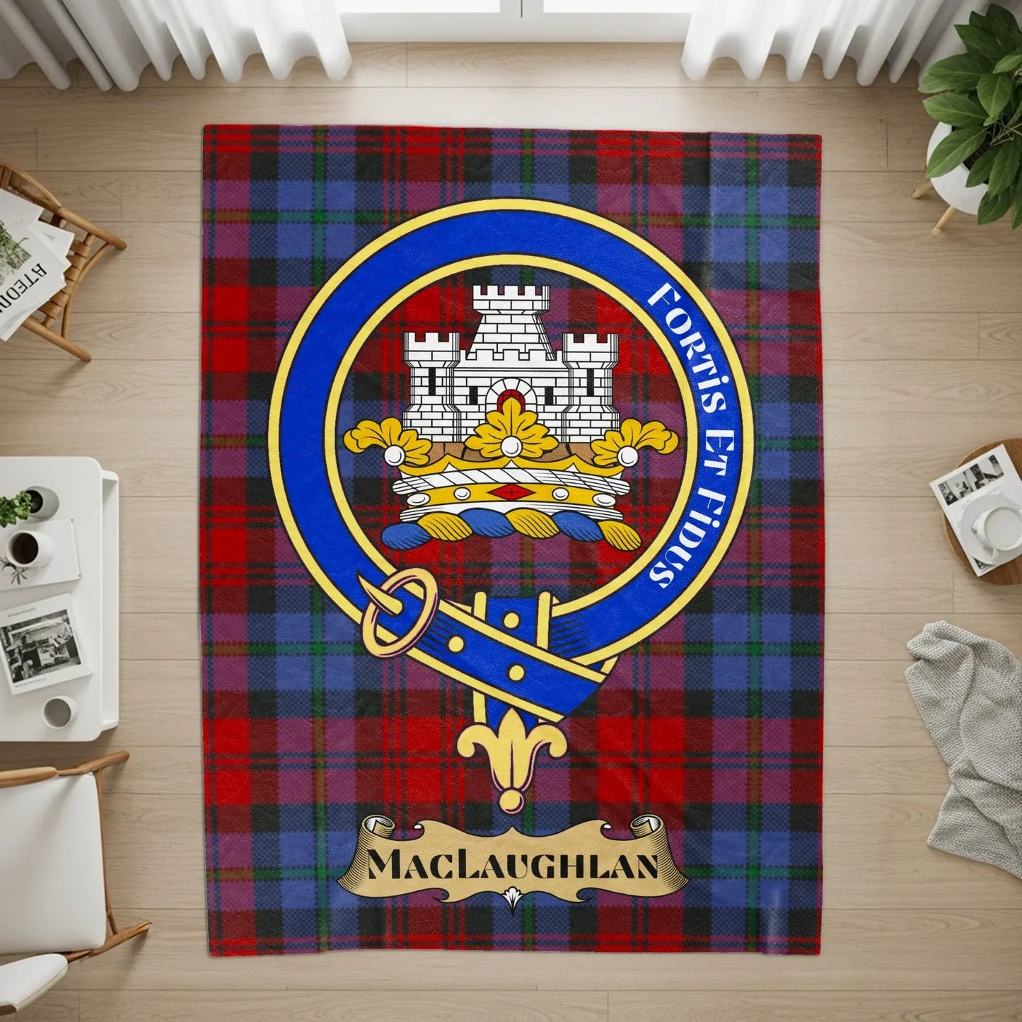 Fortis Et Fidlis MacLaughlan Crest Tartan Rug product type