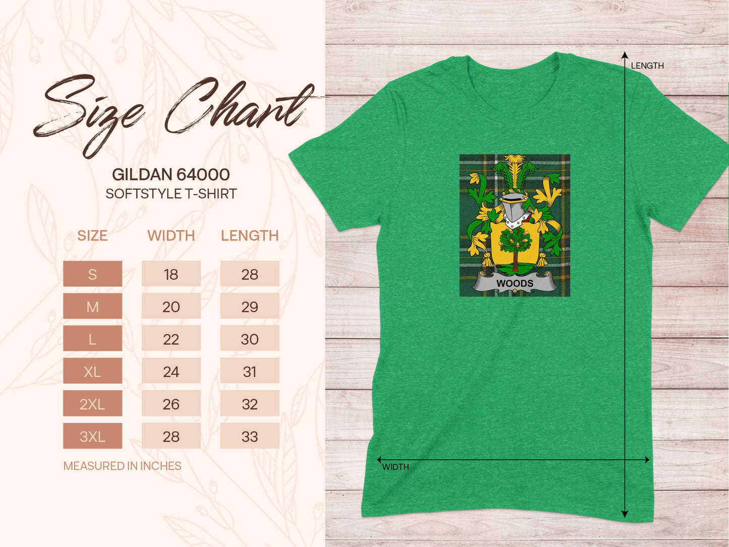 Woods Family Coat of Arms Irish Tartan T-Shirt - Celtic Ancestry Gifts
