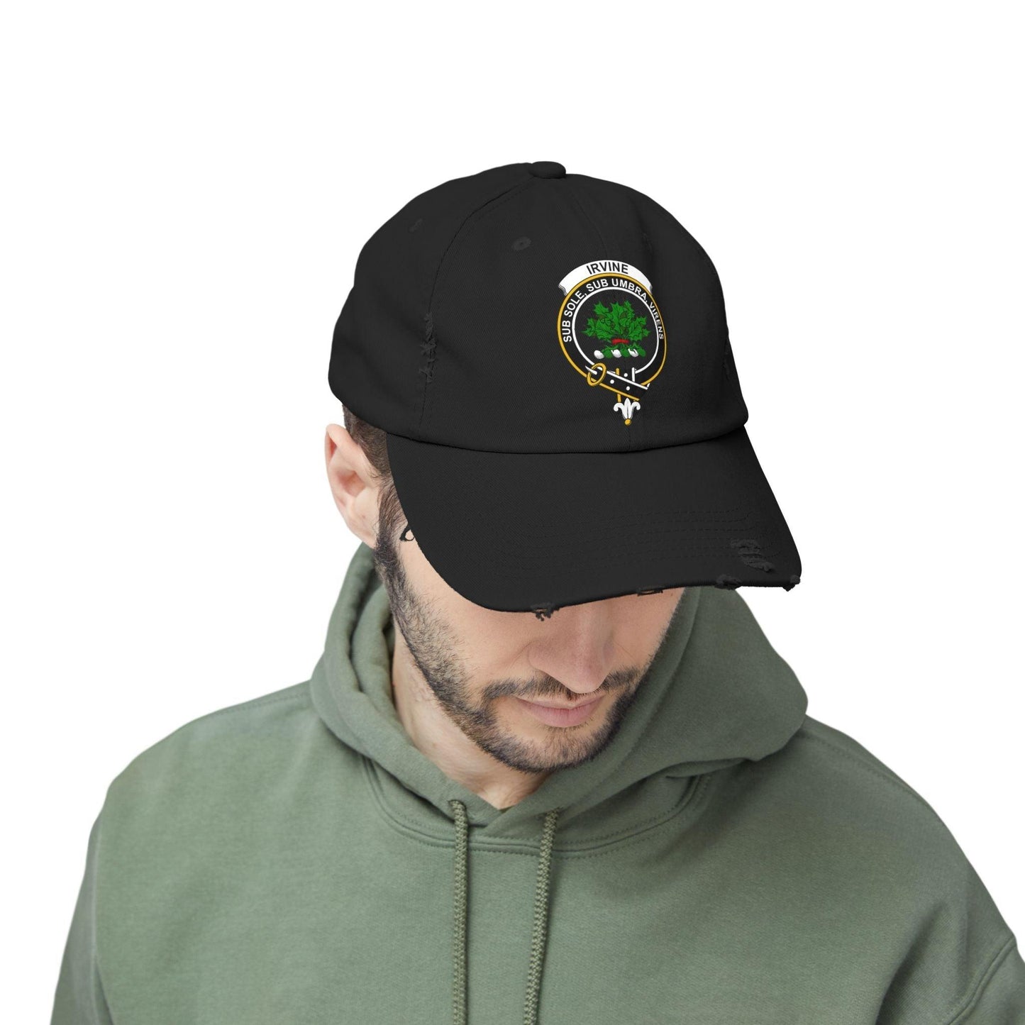 Irvine Clan Crest Embroidered Distressed Baseball Cap - Celtic Ancestry Gifts