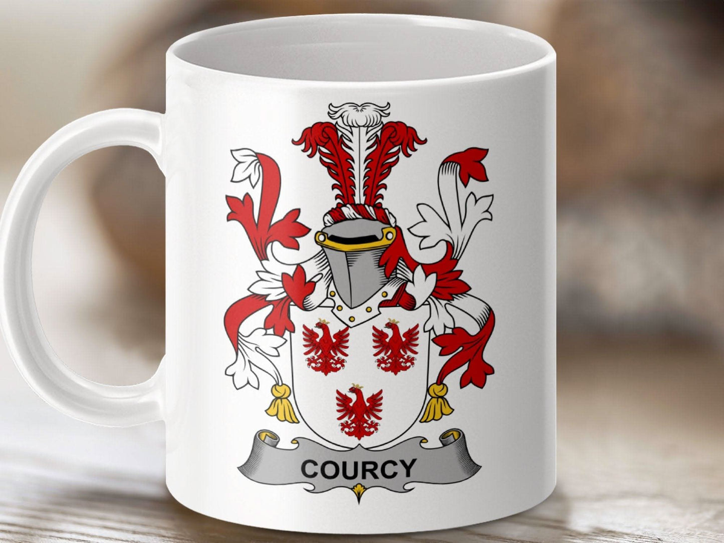 Courcy Surname Irish Family Crest Mug - Celtic Ancestry Gifts
