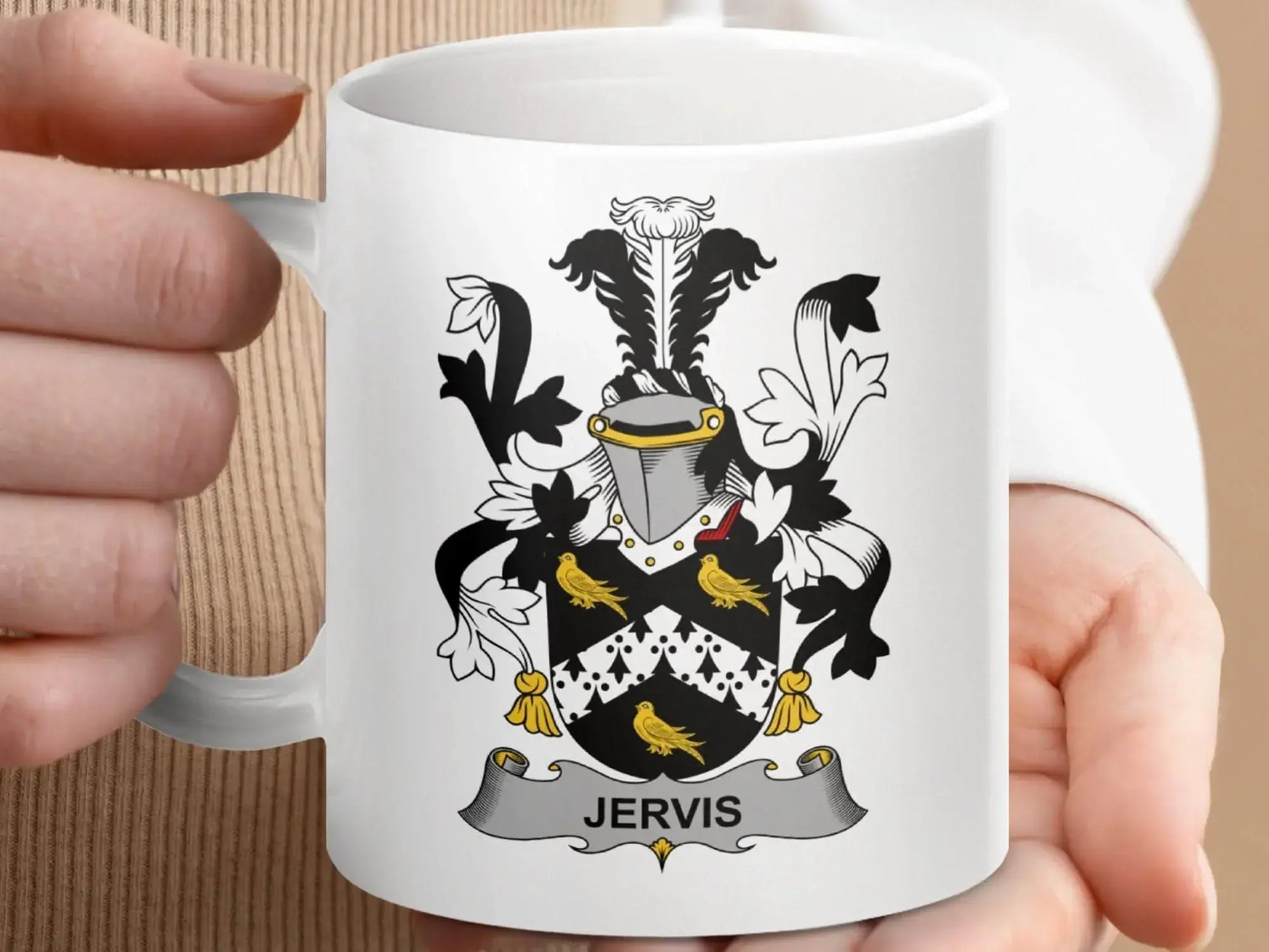 Jervis Irish Coat Arms Surname Family Heritage Crest Mug - Celtic Ancestry Gifts