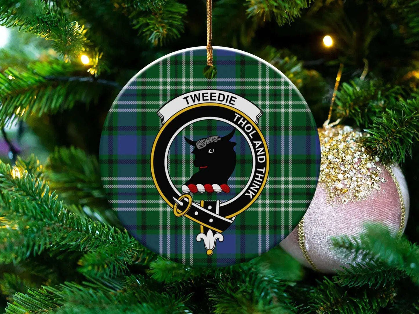 Tweedie Tholand Think Clan Crest Plaid Ornament product