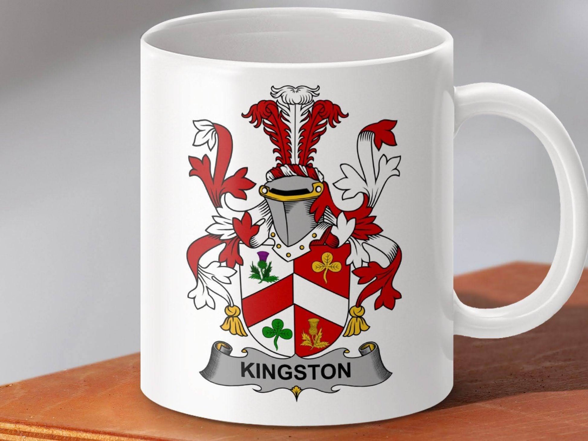 Kingston Irish Family Crest Surname 11 oz Novelty Mug - Celtic Ancestry Gifts