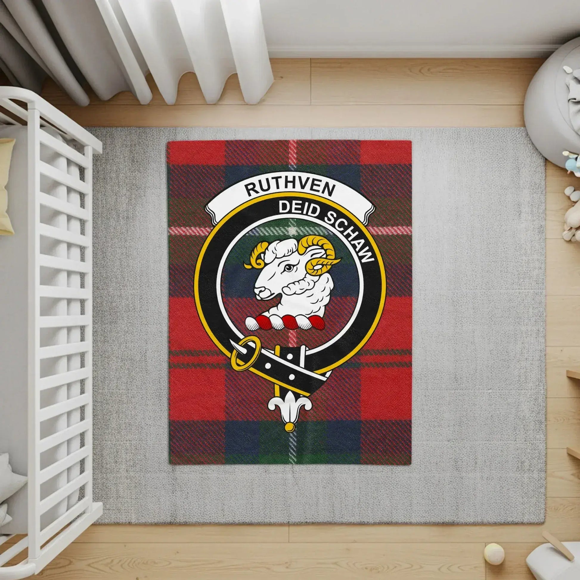 Scottish Clan Ruthven Crest Tartan Design Rug product type