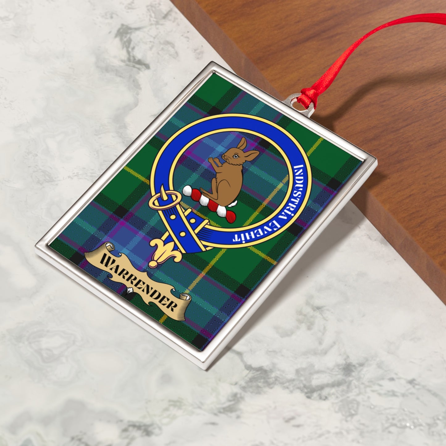 Warrender family crest plaid tree hanging decoration product