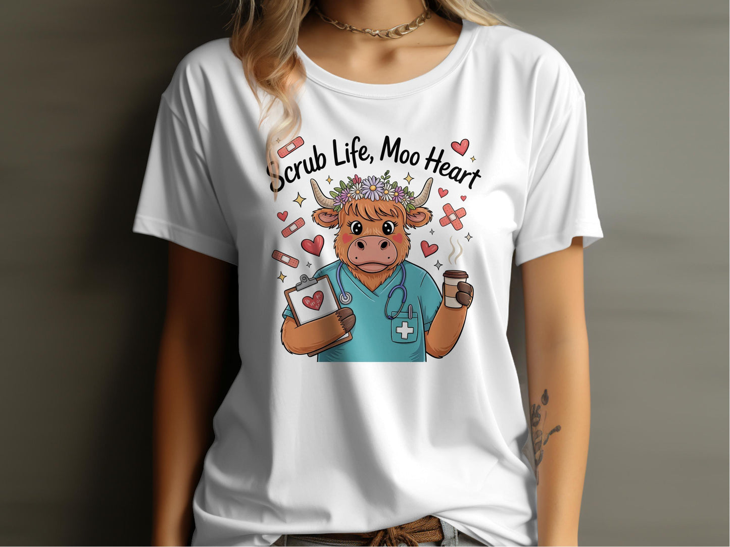 Scrub Life Moo Heart Funny Nurse Graphic Tee product