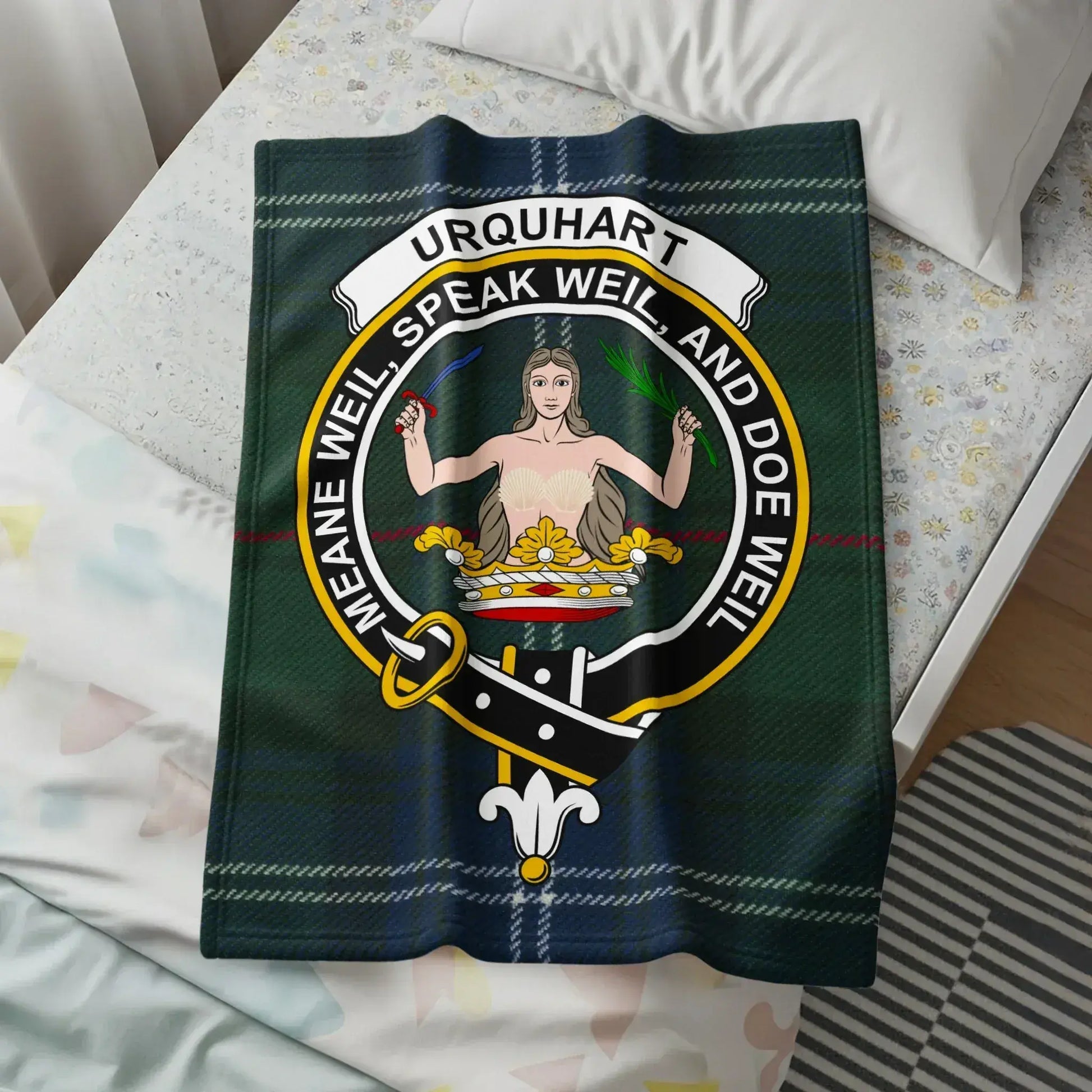 Urquhart Clan Crest Tartan Pattern Cozy Blanket product
