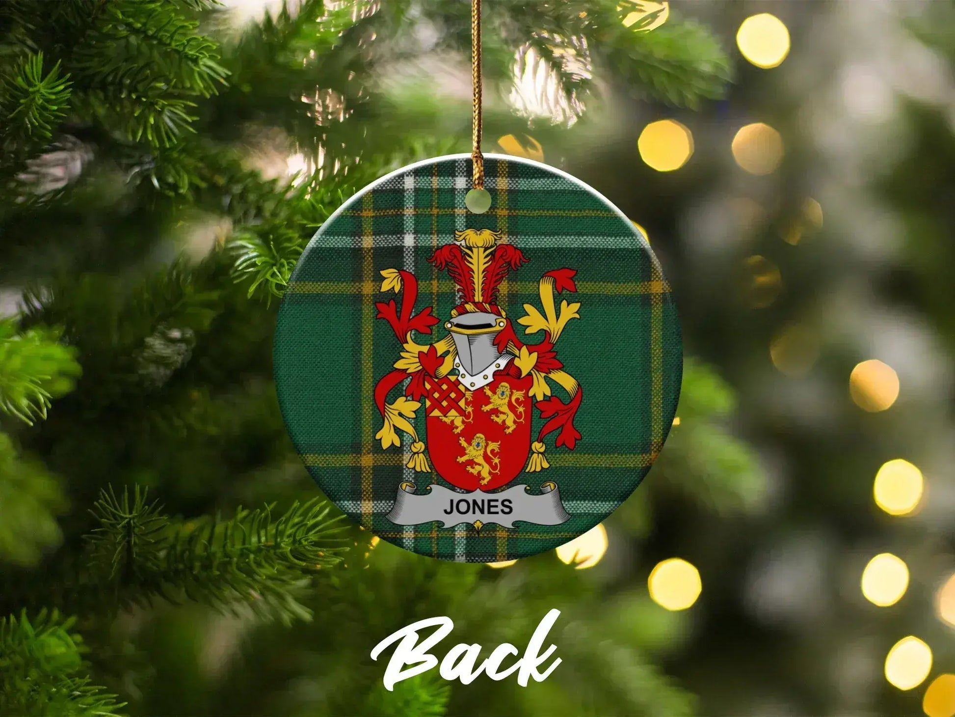 Jones Family Crest Tartan Pattern Ornament product
