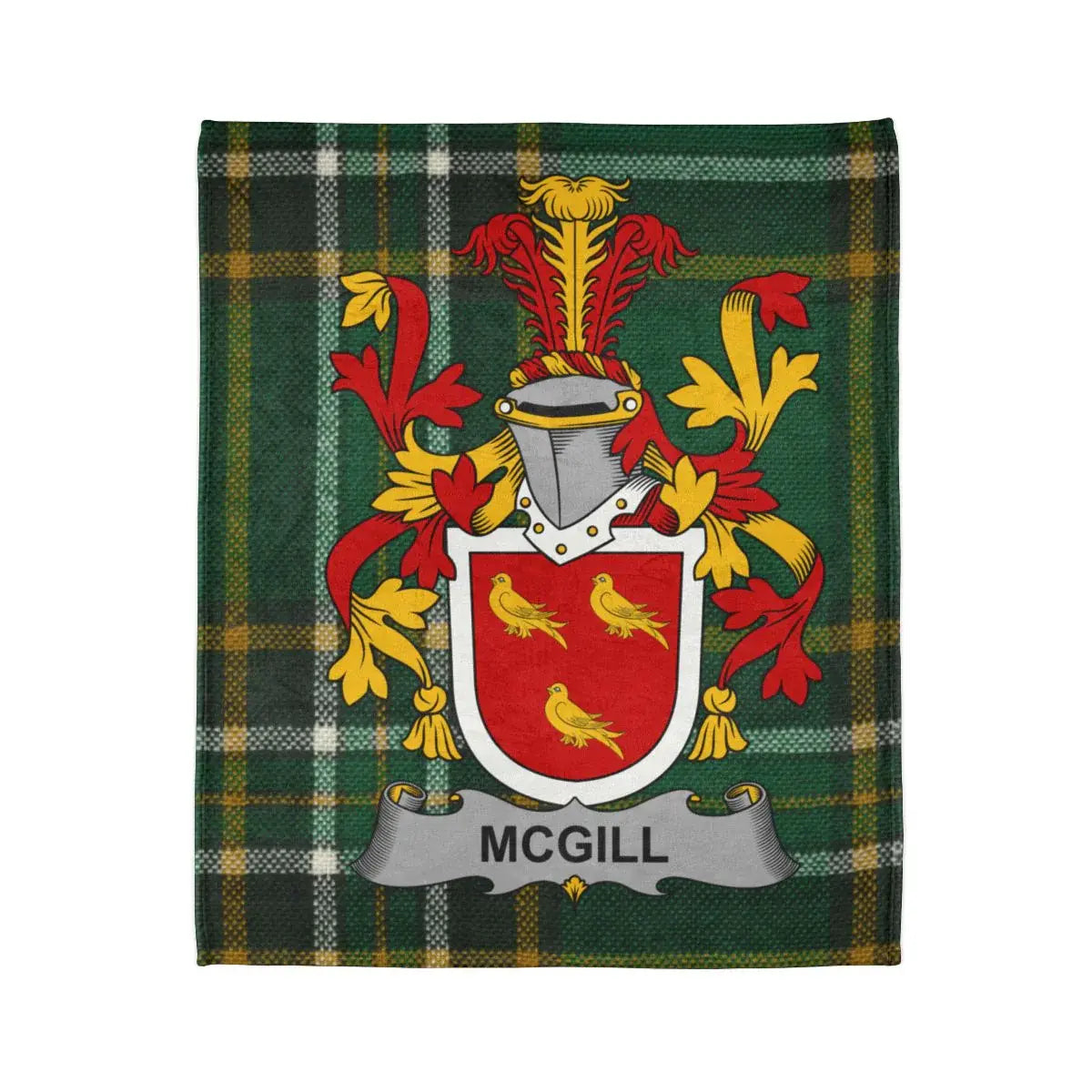 McGill Family Crest Green Tartan Background blanket