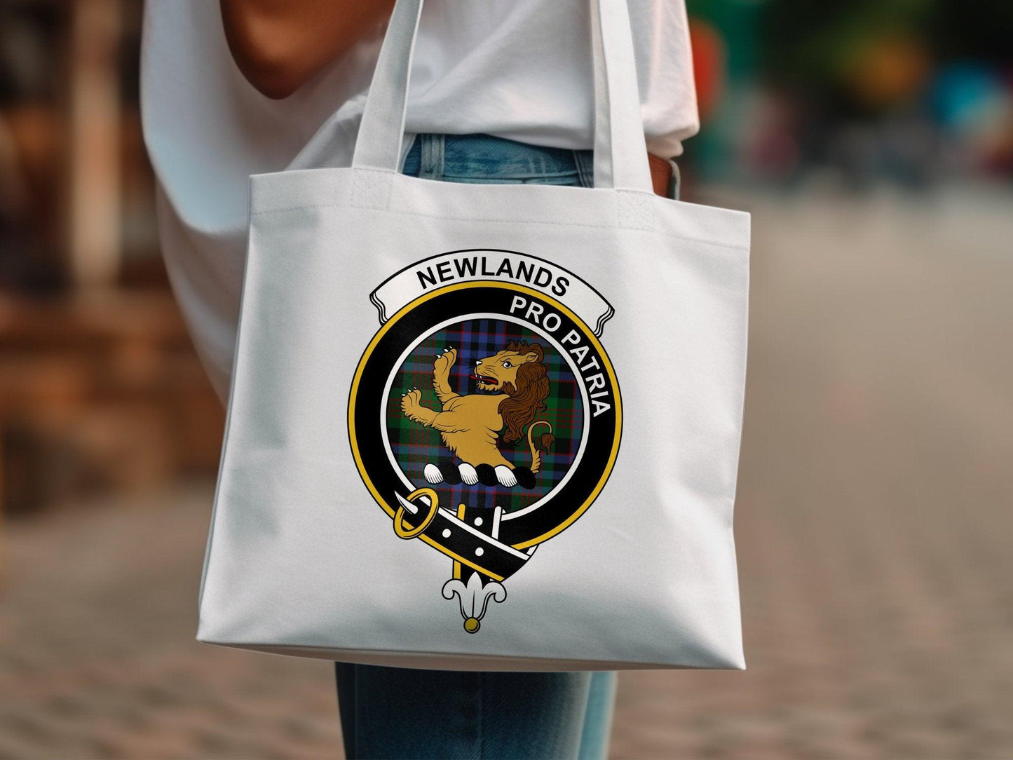 Newlands Scottish Clan Crest Tartan Tote Bags - Celtic Ancestry Gifts