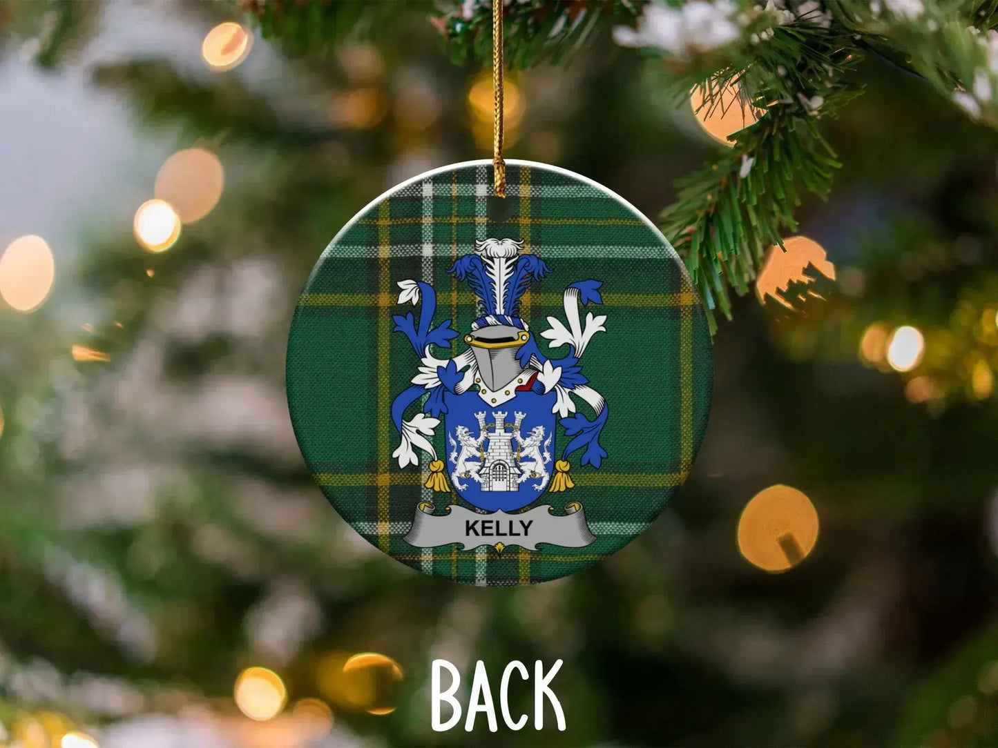 Kelly Family Crest Plaid Christmas Ornament product