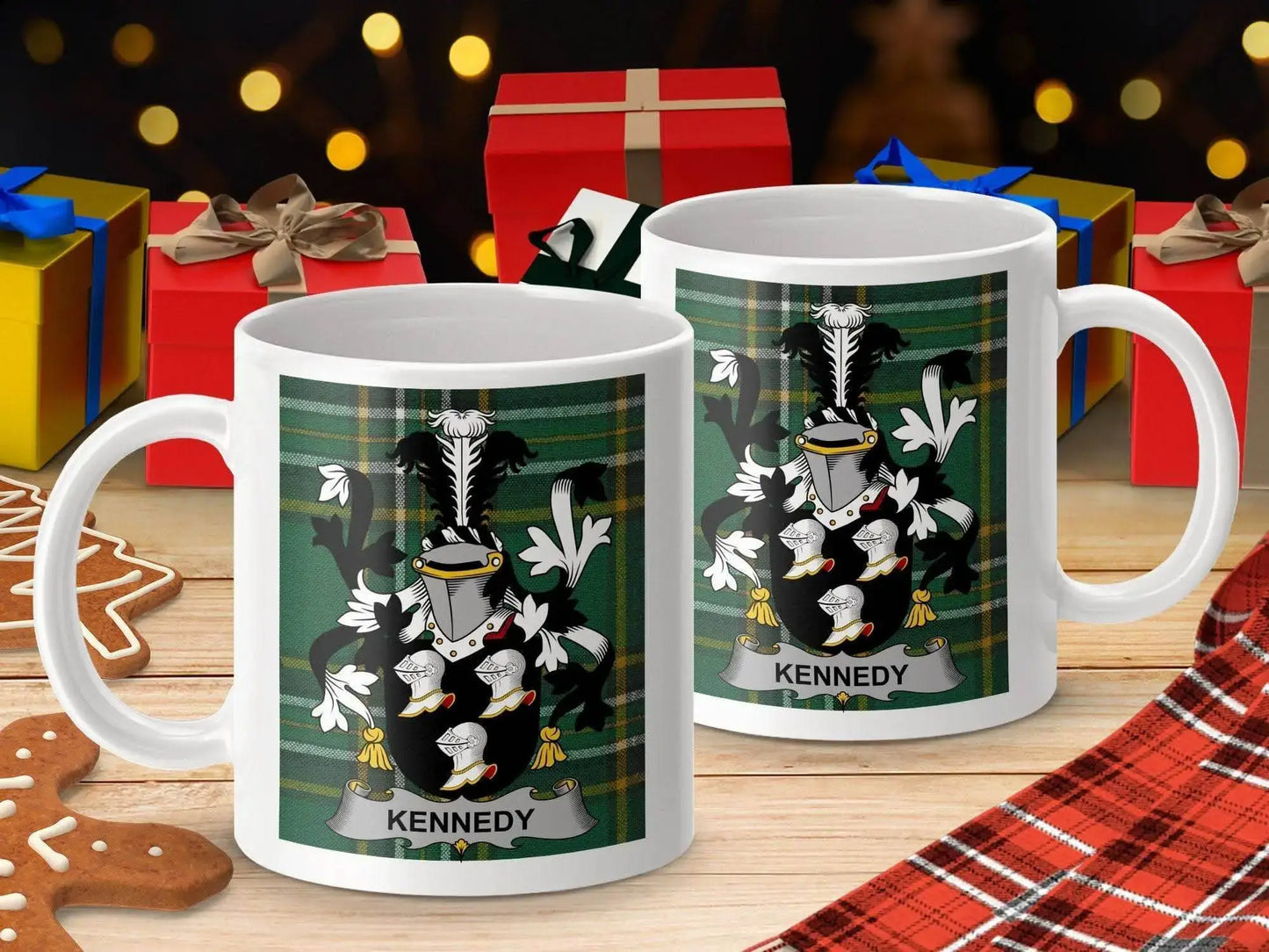 Kennedy Surname Family Crest Irish Tartan Mug - Celtic Ancestry Gifts
