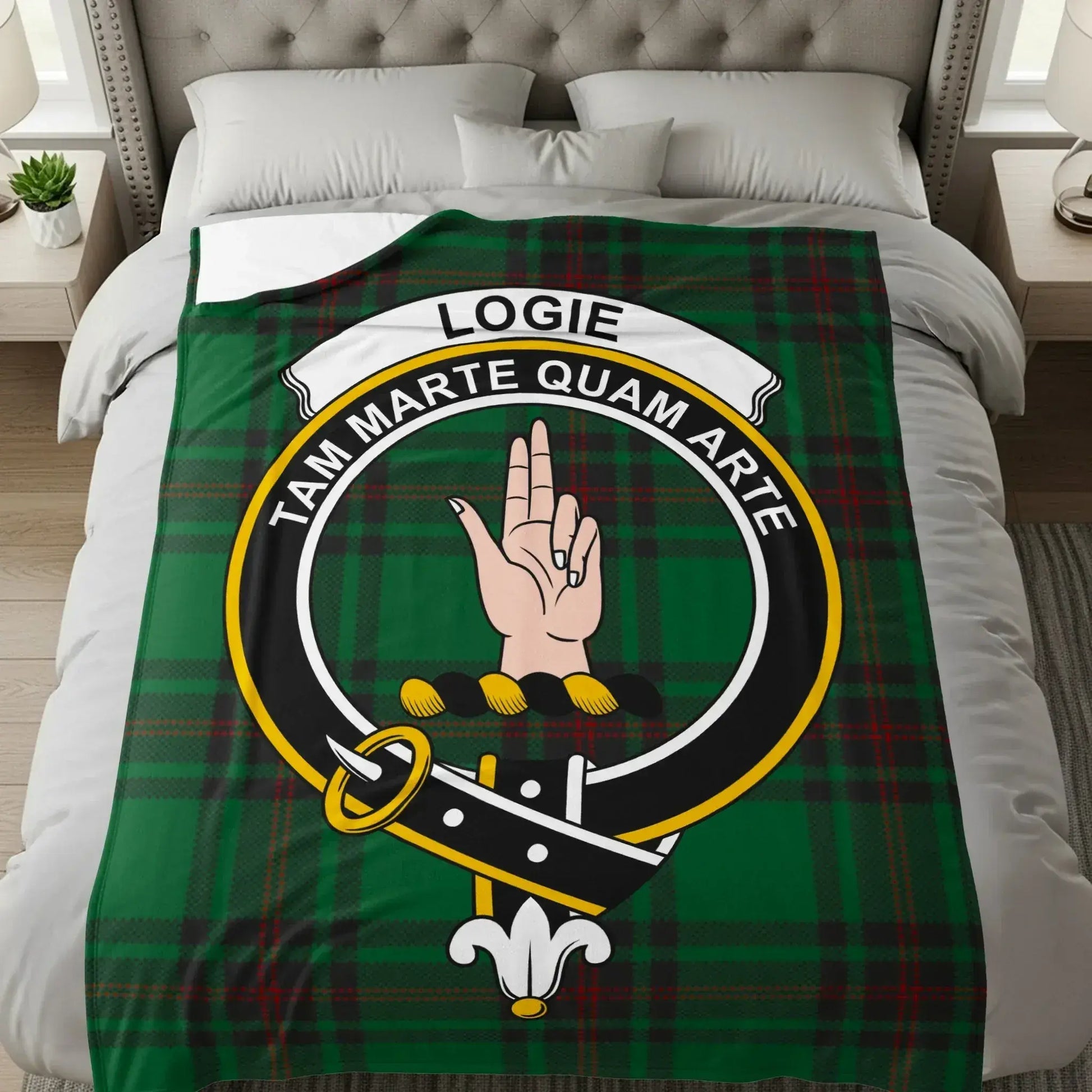 Scottish Clan Crest Green Tartan Bedding Blanket product