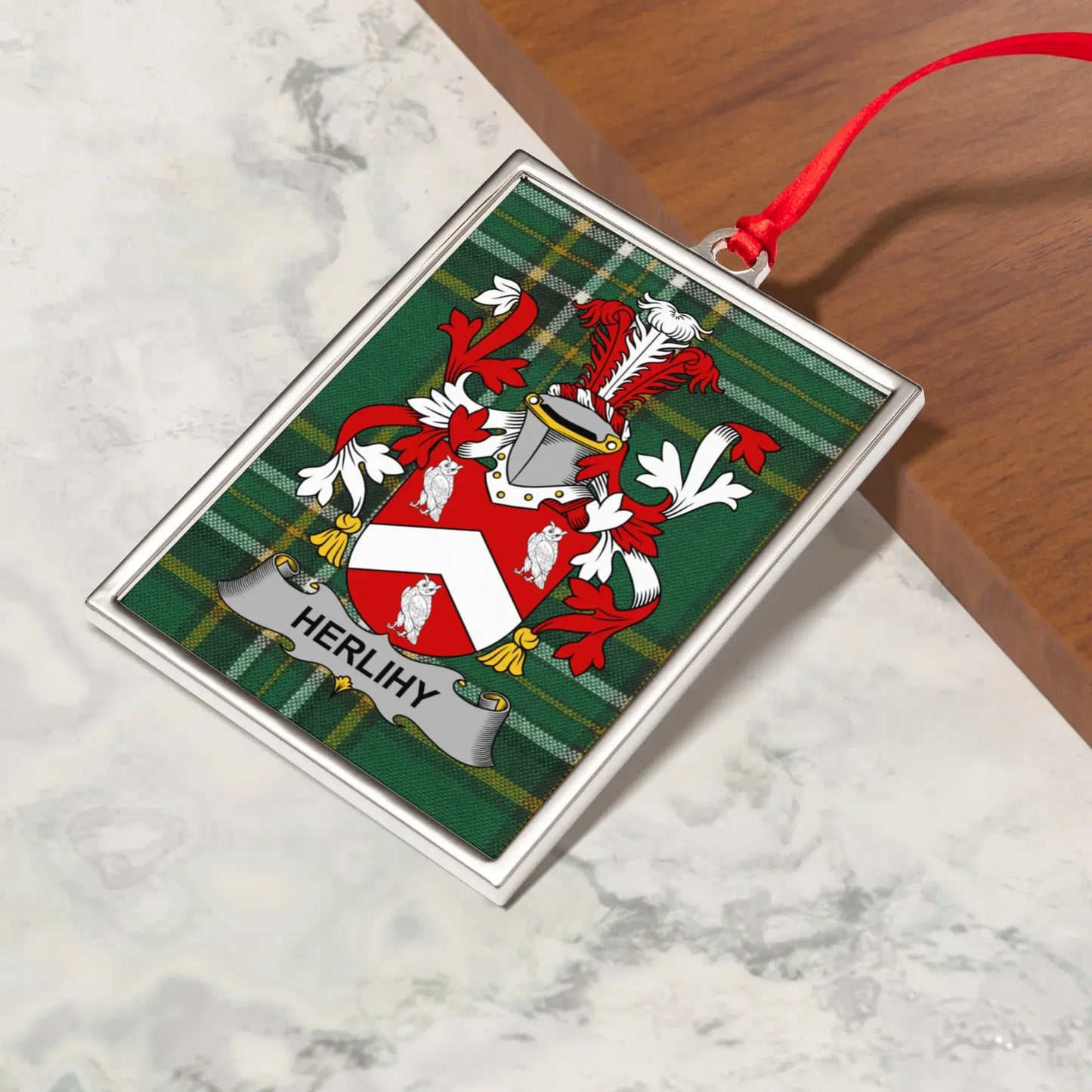 Herlihy Family Crest Plaid Background Ornament product