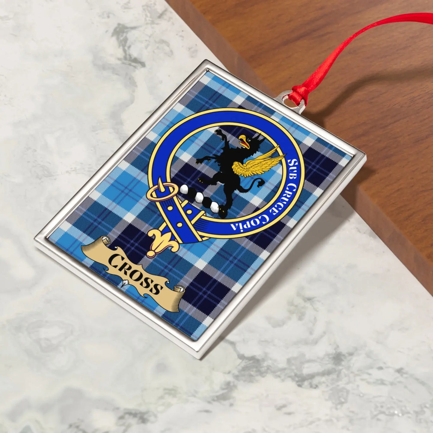 Blue Tartan Crest Design Hanging Ornament product type