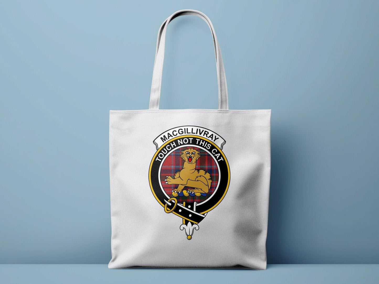 MacGillivray Touch Not This Cat Crest Tartan Tote Bags - Celtic Ancestry Gifts